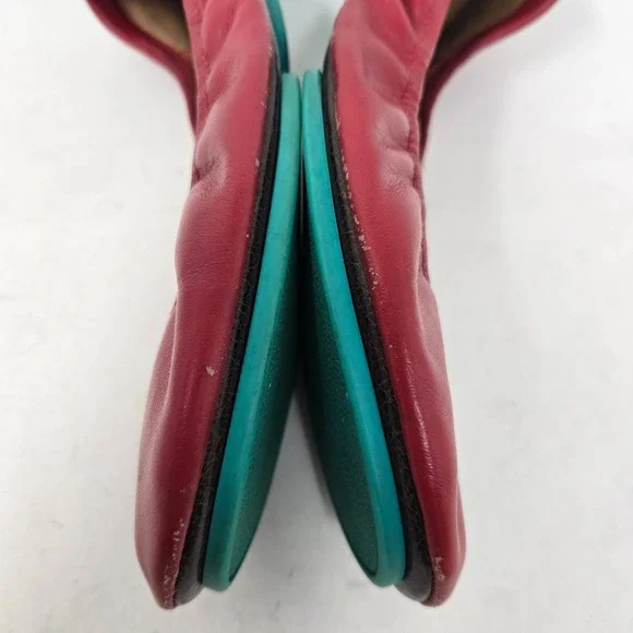 Tieks by Gavrieli Cardinal Red Leather Ballet Flats Size 9 Signature Teal Sole - Picture 13 of 16